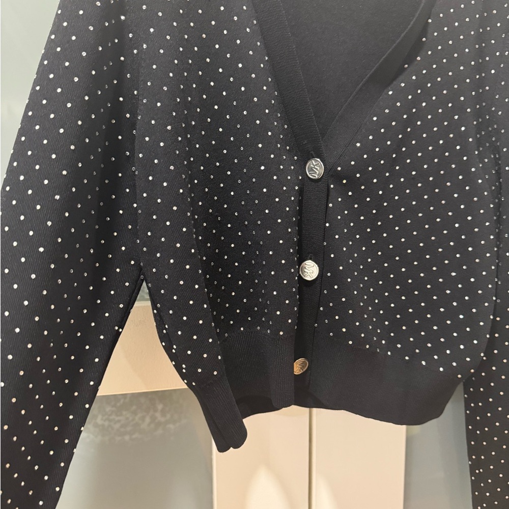 Michael Kors NWOT Black Rhinestone V Neck Cardigan Sweater size Large - Picture 12 of 13